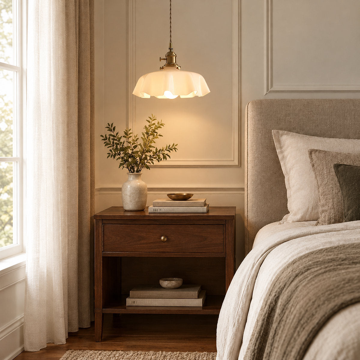 Pleated Glass Dome Swag Pendant Light