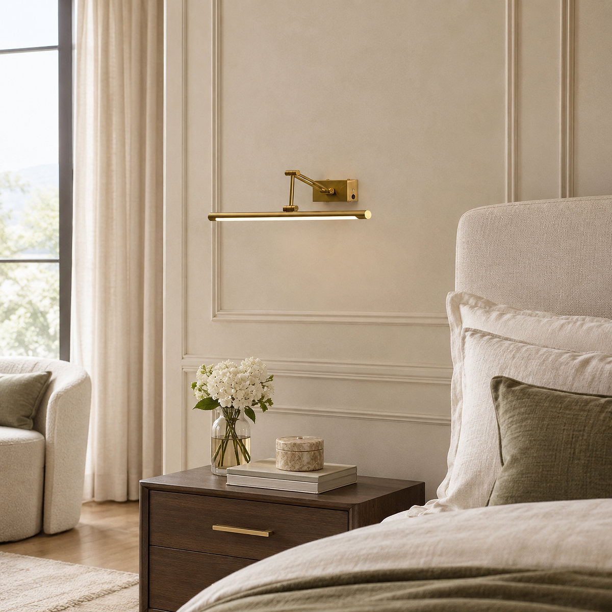 Brillan Frame Rechargeable Wall Lamp, L 16.9~28.7-Inch x H 2.3-Inch, Gold, Warm Light for Bedroom & Living Room
