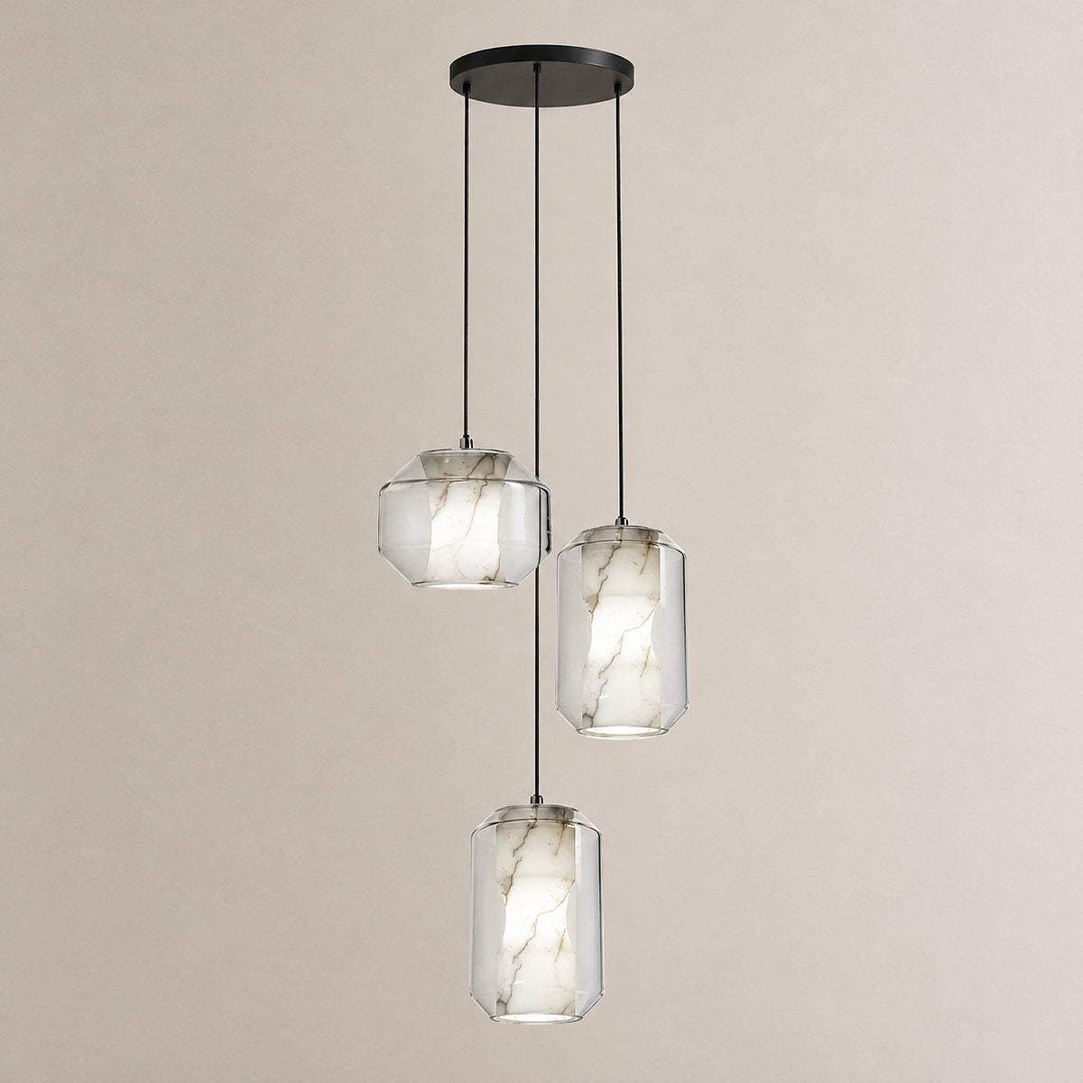 Cylinder Pendant Light in Alabaster and Glass