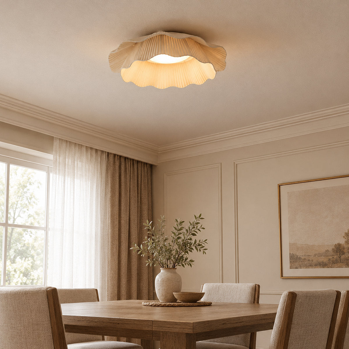 Tricolordeer Pleated Brass Flush Mount Ceiling Lamp