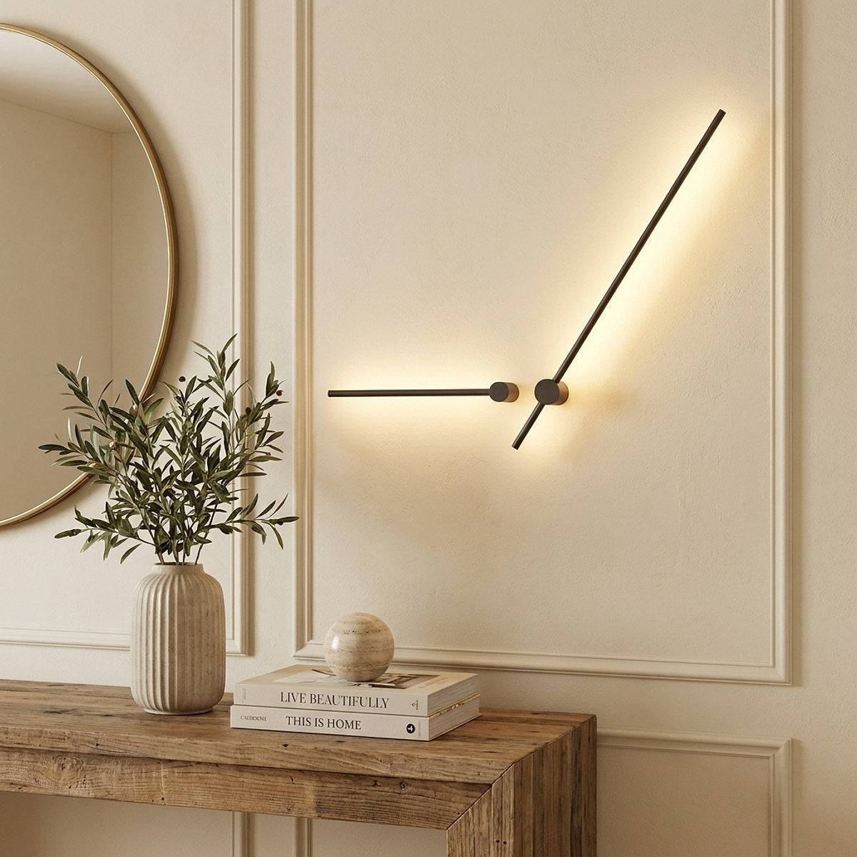 Linear LED Rechargeable Wall Lamp, 2.3-Inch x H 23.6~47.2-Inch, Black, Three-Color Light & USB Charging for Bedroom & Living Room