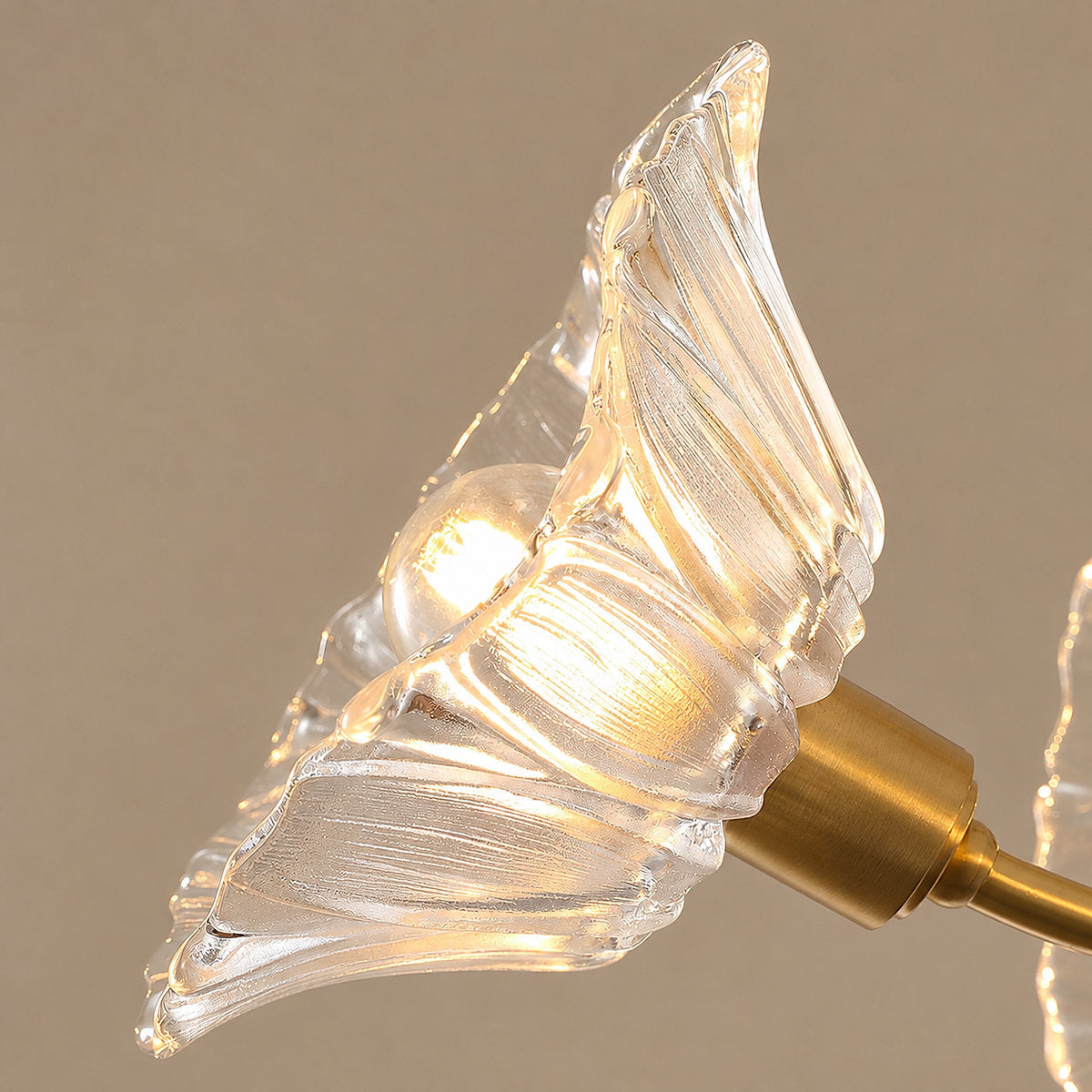 Sculptural Petal Glass Brass Chandelier