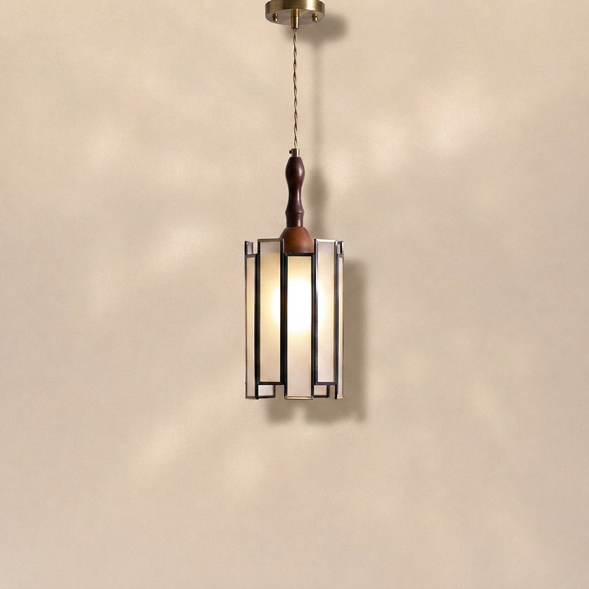 Artisan Glass and Wood Pendant Lamp for Dining Room & Living Room