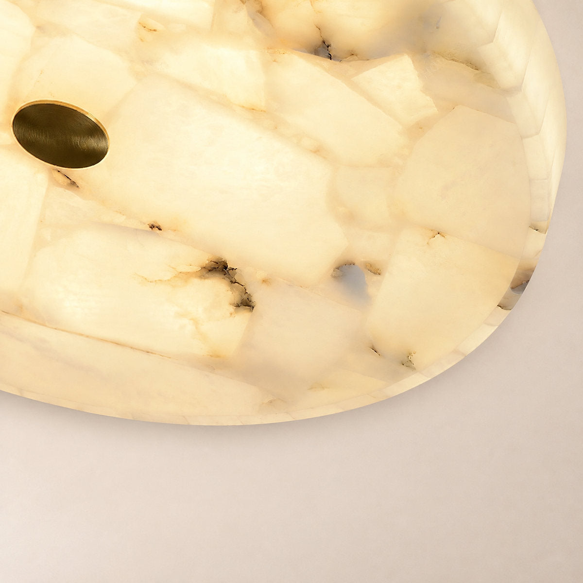 Round Alabaster Ceiling Light, 15.7-Inch x H 2-Inch, White & Gold, Warm Light for Living Room