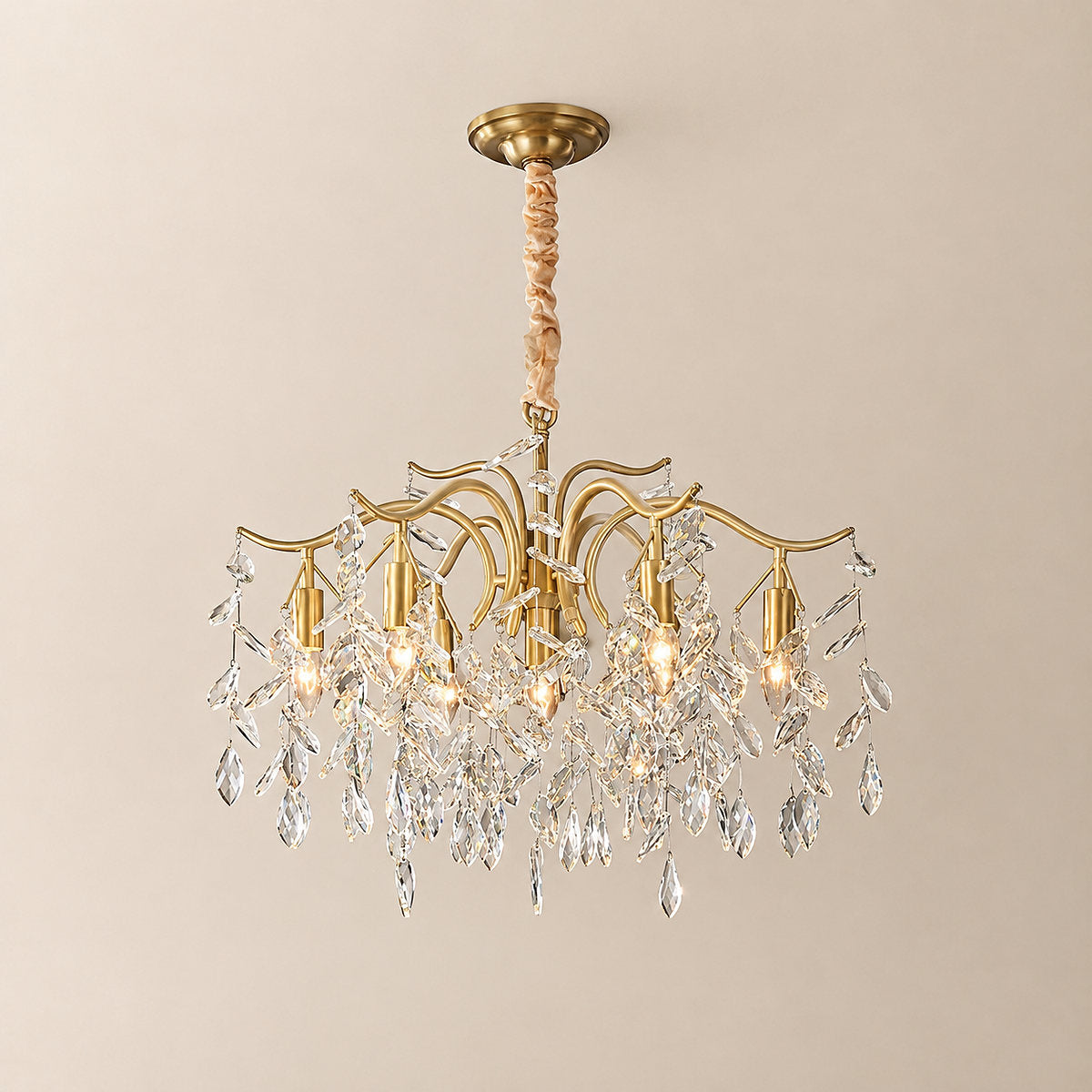 Hanging Crystal and Brass Chandelier