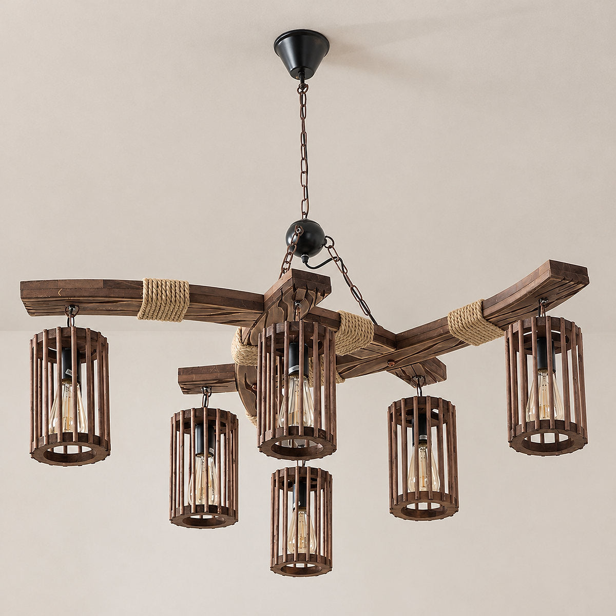 Tricolordeer Industrial Wood and Iron Chandelier