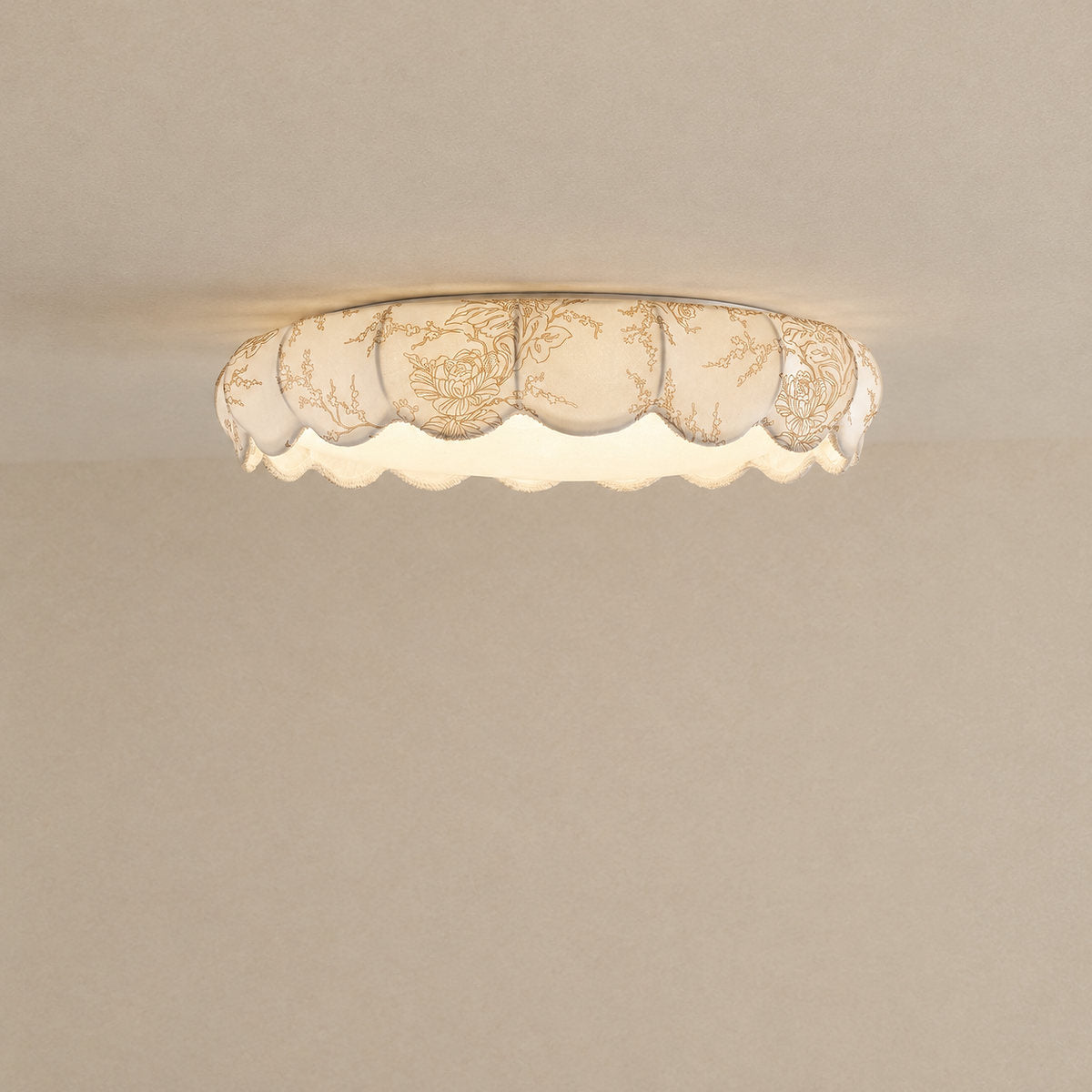 Scalloped White Fabric Flush Mount Ceiling Lamp