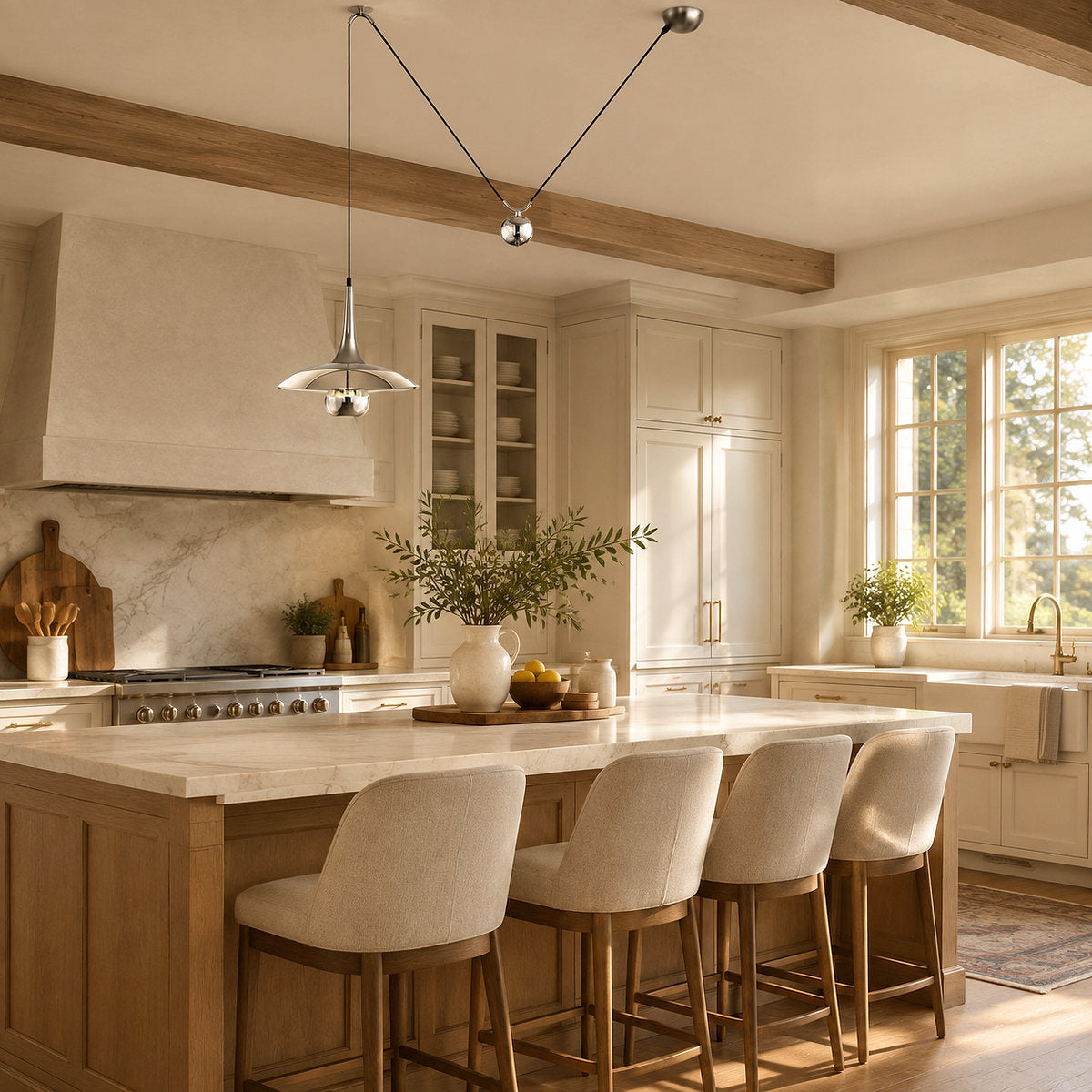 Adjustable Metal Counterweight Pendant Light for Dining Room & Living Room
