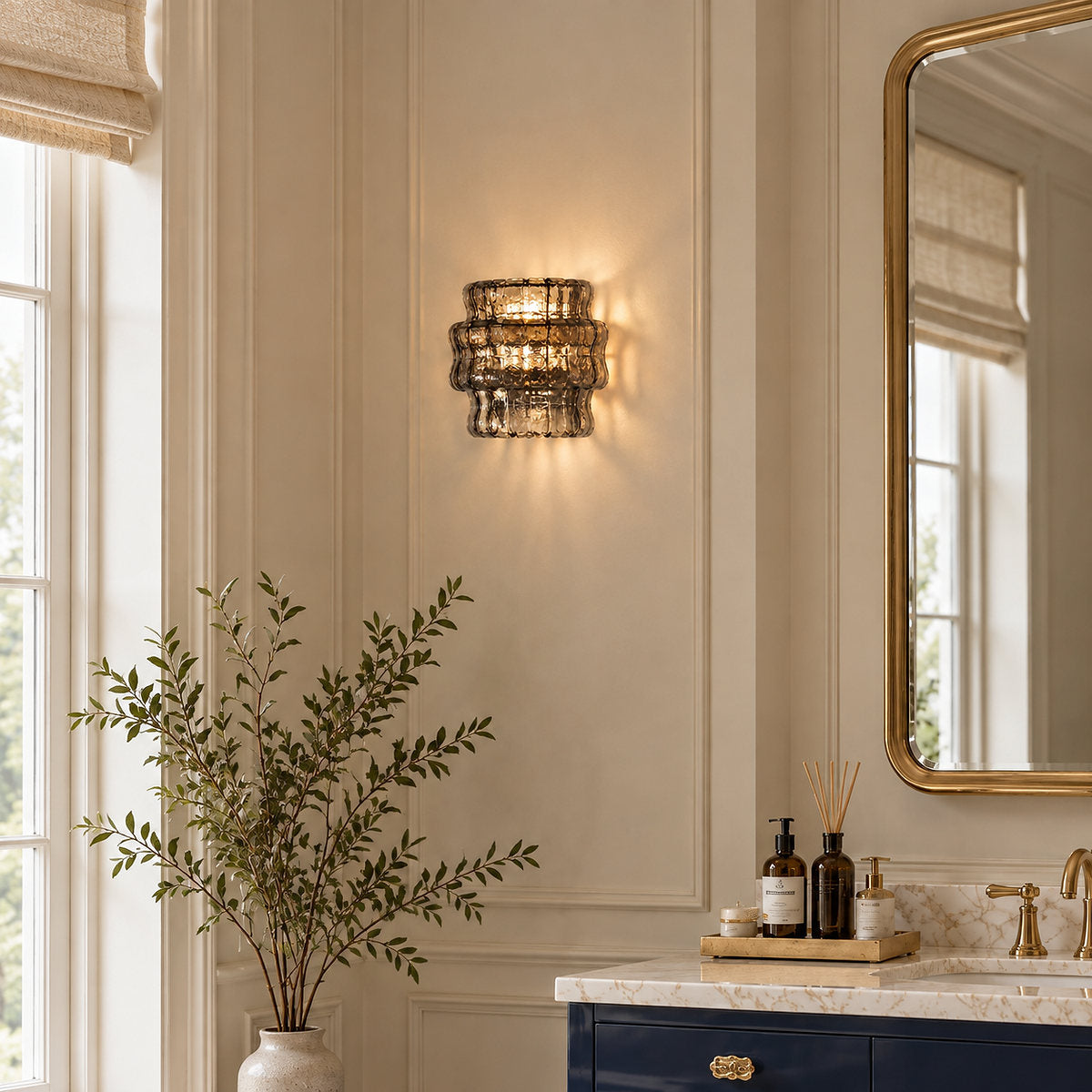 Tricolordeer Amber Glass Ribbon Wall Sconce