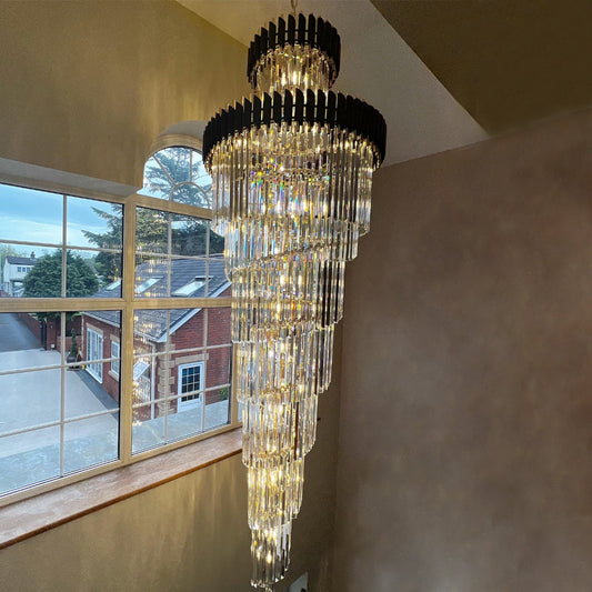 Classic Large Multi-layered Spiral Crystal Chandelier for Foyer/ Staircase