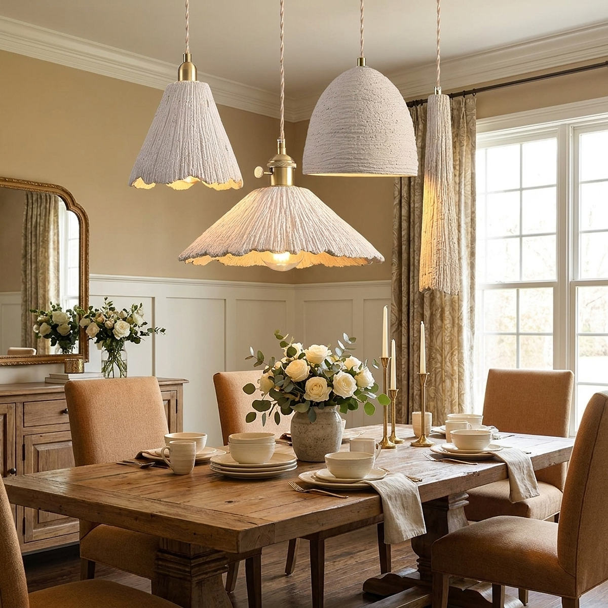 Raw Texture Cement Pendant Light Collection for Dining Room & Living Room