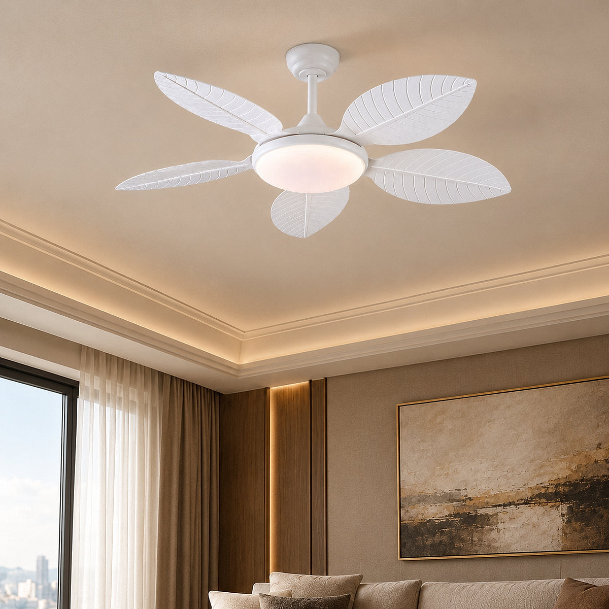 Tricolordeer Carved Palm-Leaf Dome Light Ceiling Fan