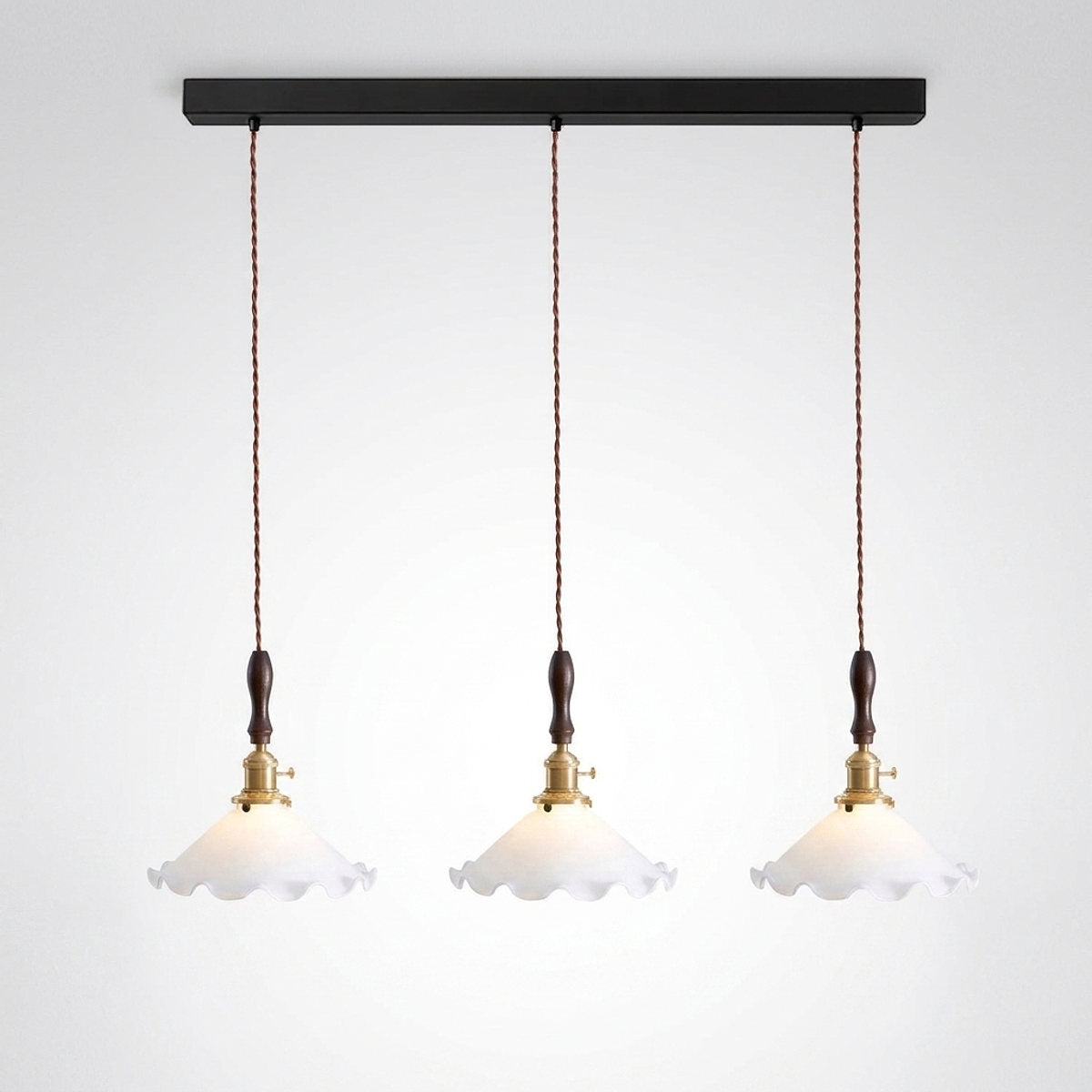 Modern Walnut and Brass Pendant Light