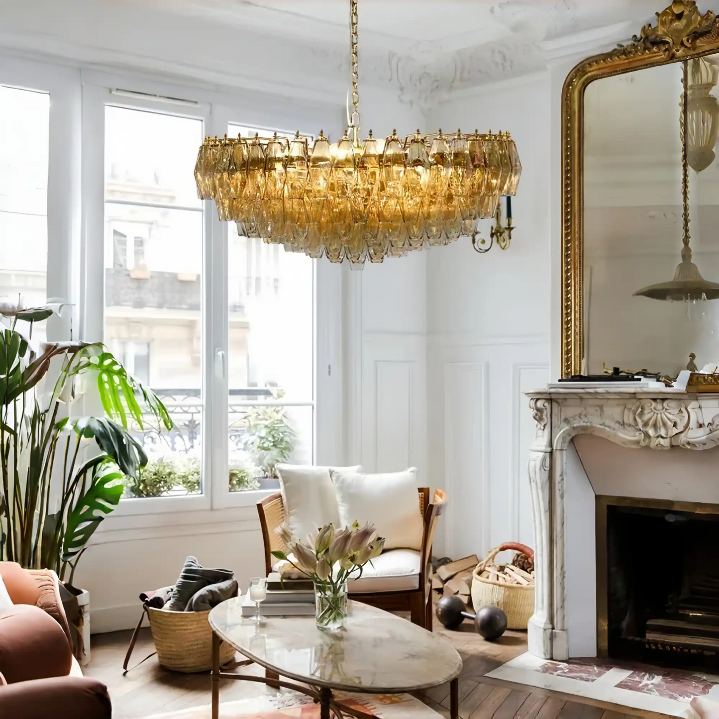 Cyra Hand Blown Tier Glass Large Murano Chandelier