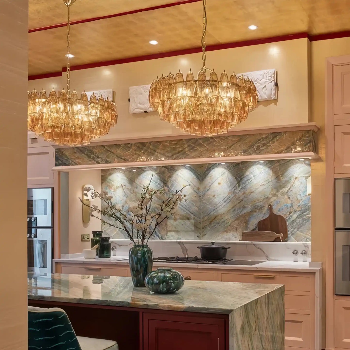Cyra Hand Blown Tier Glass Large Murano Chandelier