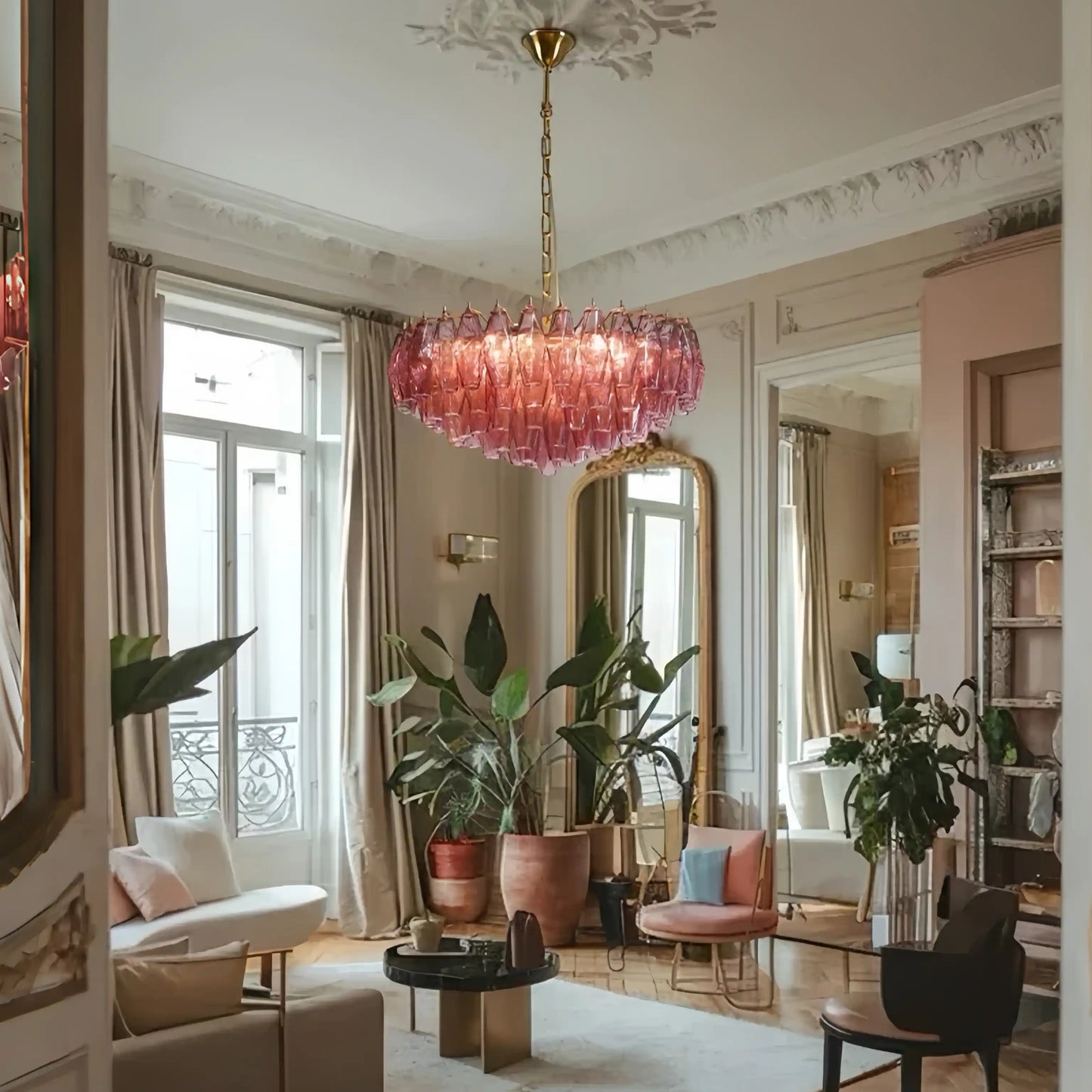 Cyra Hand Blown Tier Glass Large Murano Chandelier