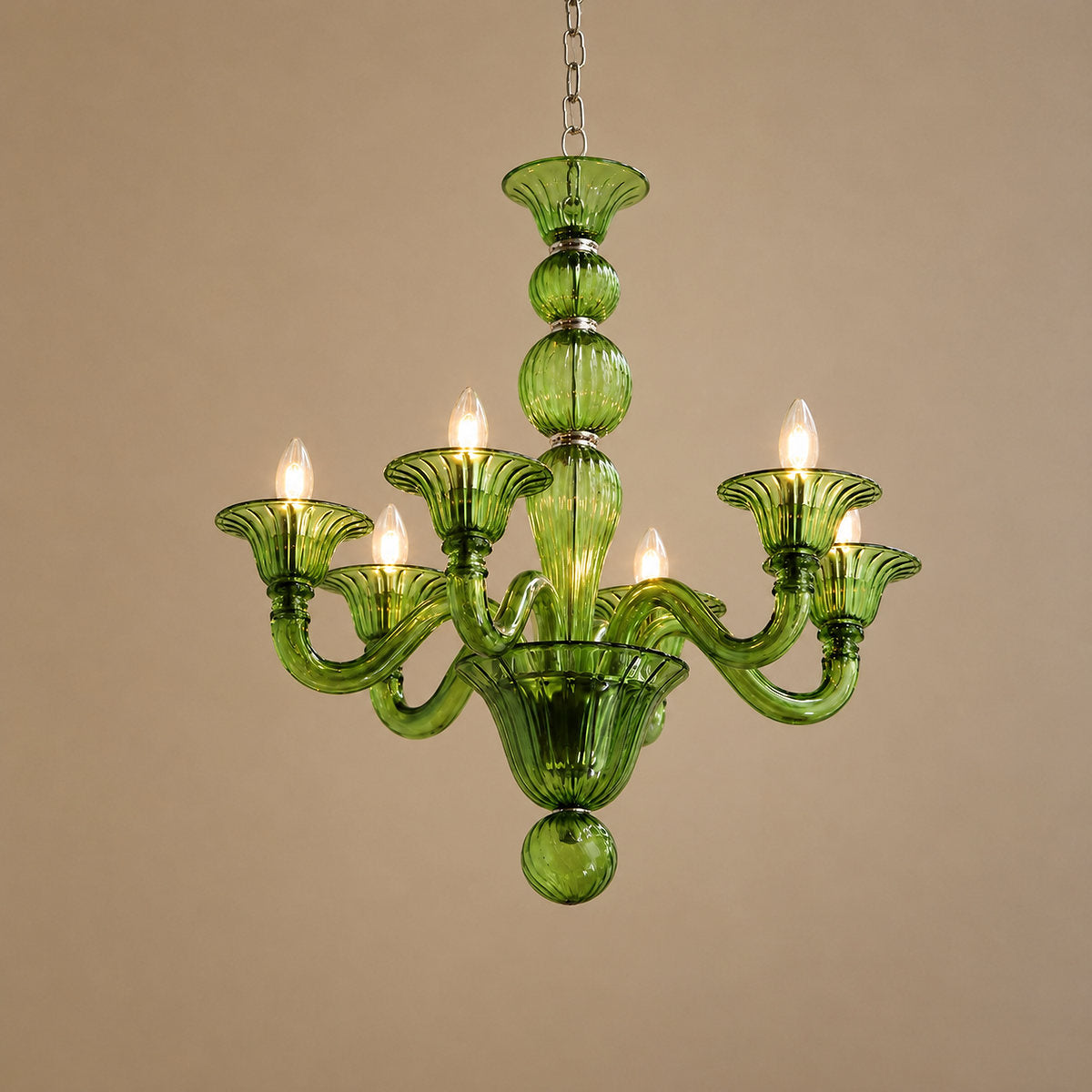 Liquid Green Hand-Blown Glass Chandelier