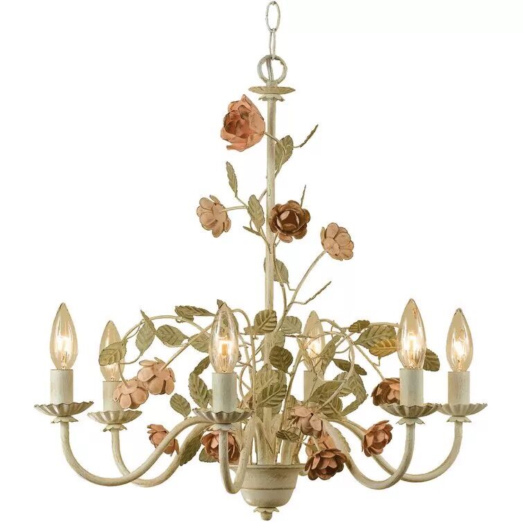 American Country Style Rustic Vintage Wrought Iron Flower Rose Chandelier Art Lamp for Bedroom Study Dining Room