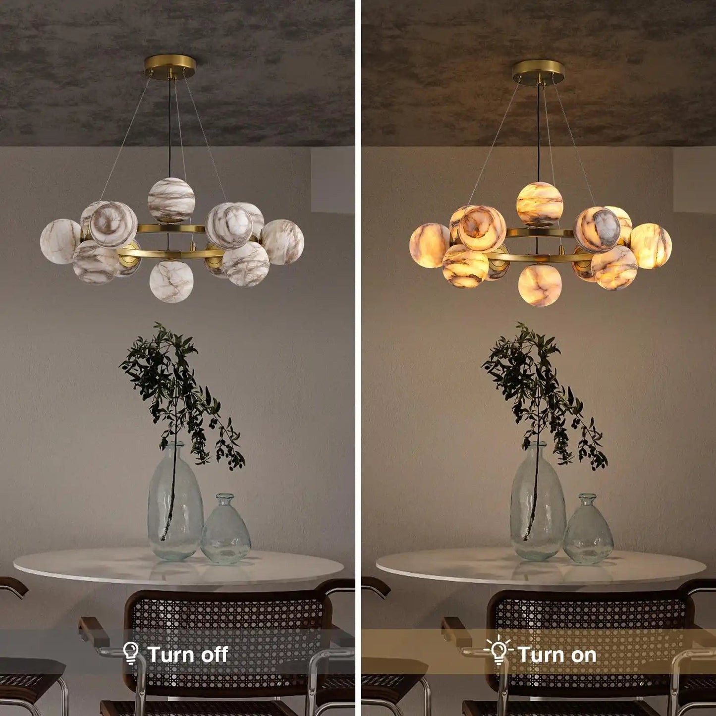 Mid Century Modern Sputnik 12 Light Gold Alabaster Globe Chandelier