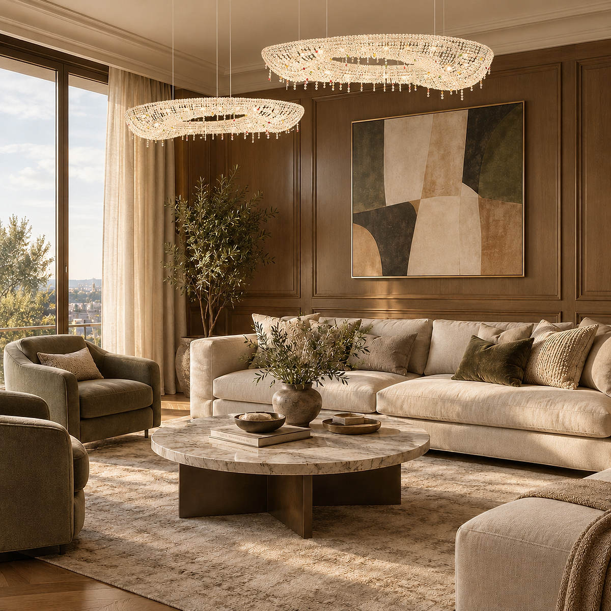 Tricolordeer Oval Crystal and Metal Chandelier