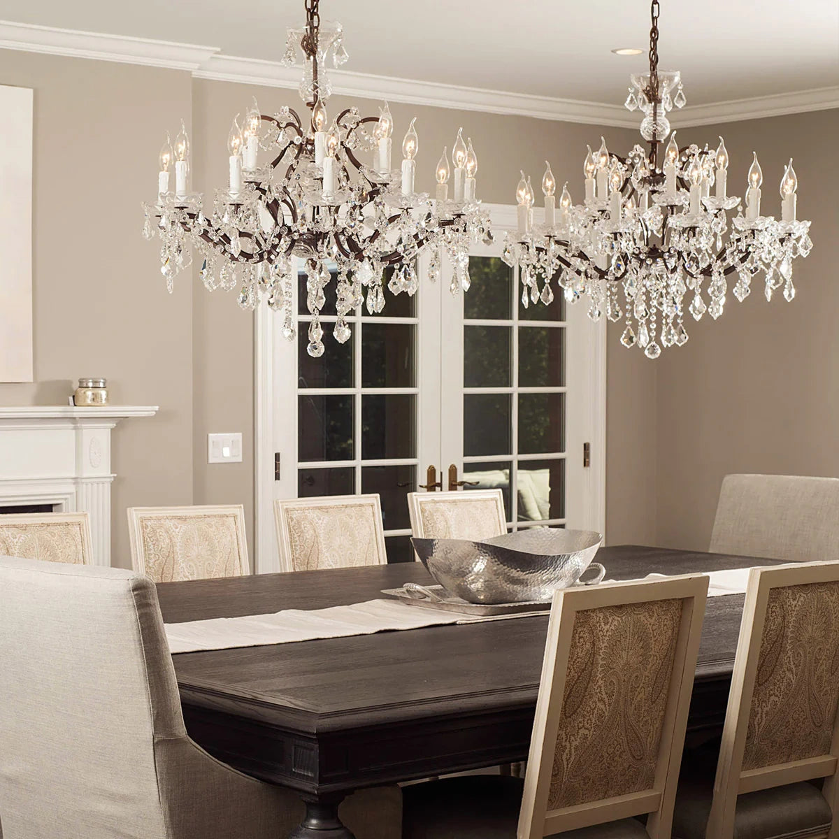 19th C. Rococo Iron & Crystal Round Dining Room Chandelier 33"