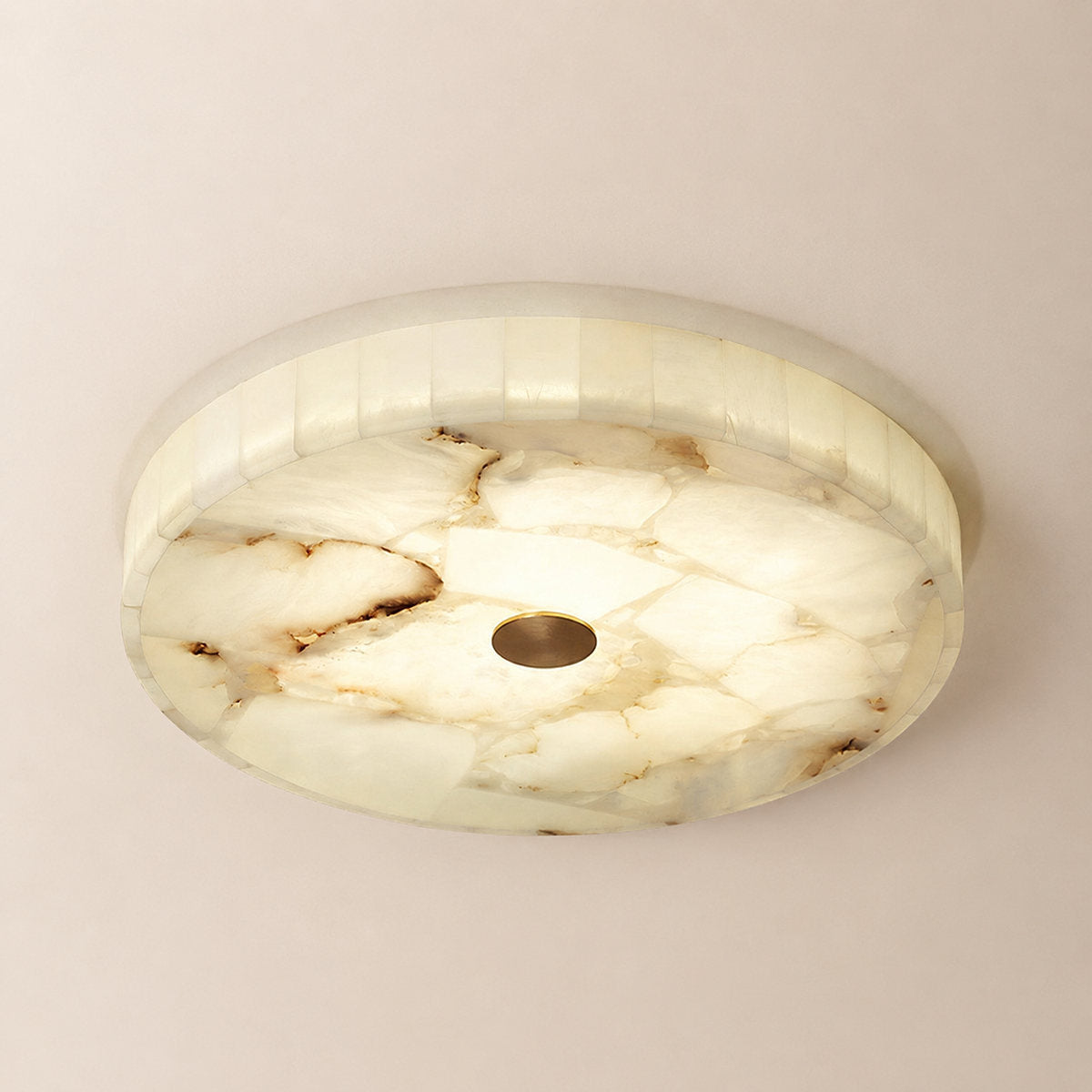 Round Alabaster Ceiling Light, 15.7-Inch x H 2-Inch, White & Gold, Warm Light for Living Room