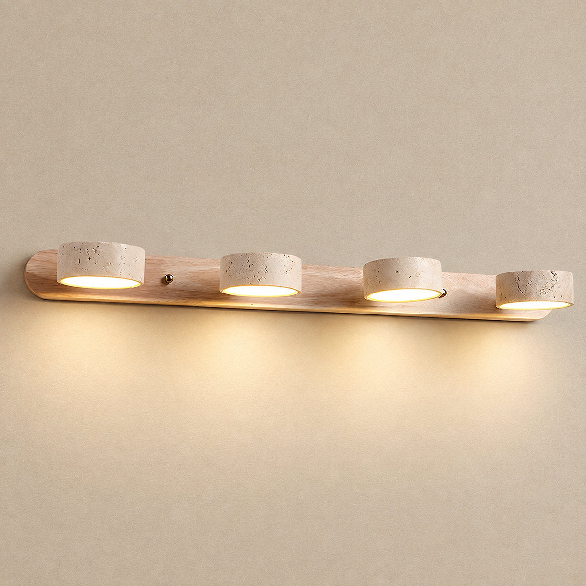 Travertine Duo Rechargeable Wall Lamp, 12.6-Inch ~27.6-Inch, Wood & Yellow Travertine, Three-Color Light & USB Charging for Bedroom & Living Room