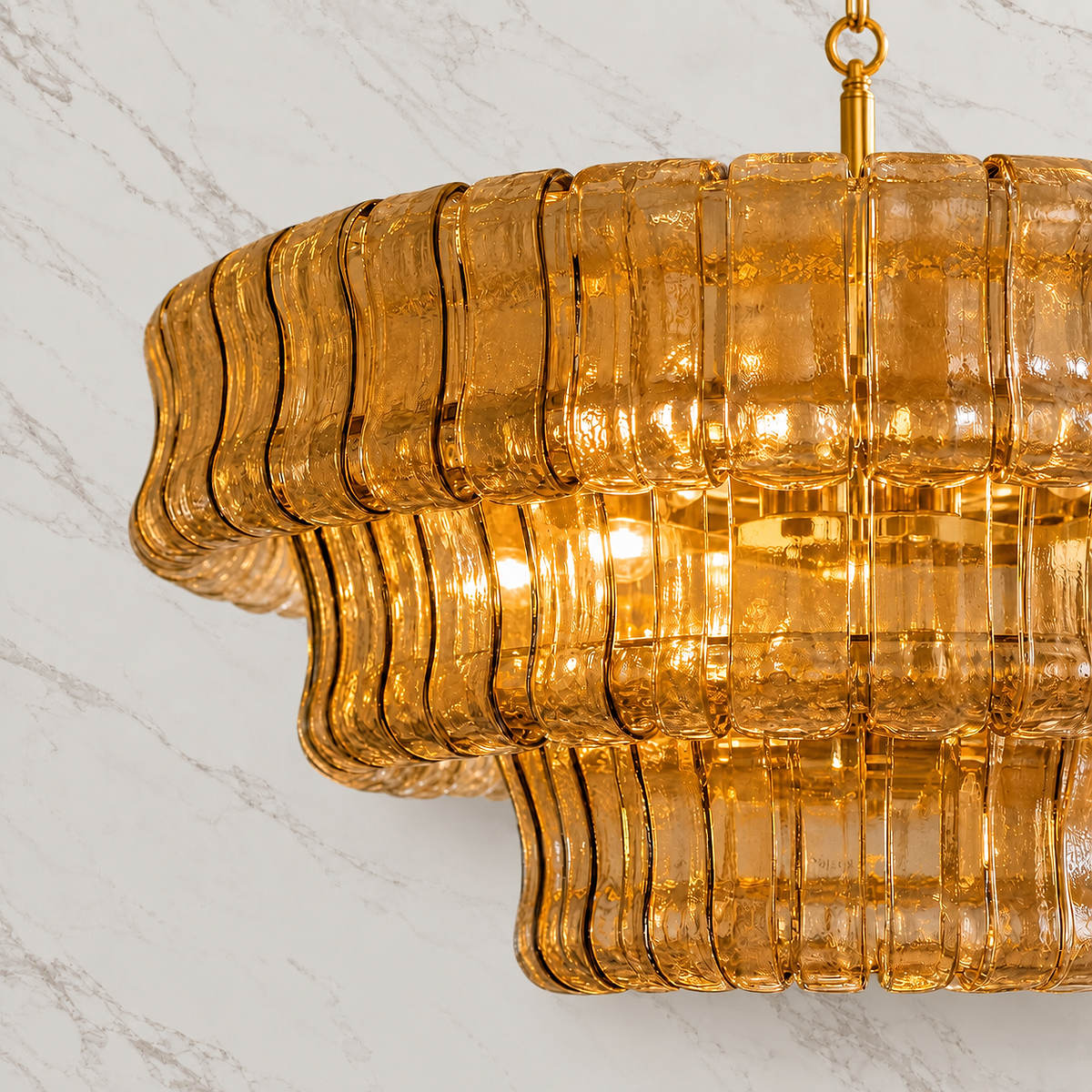 Tricolordeer Four-Light Round Amber Glass Chandelier