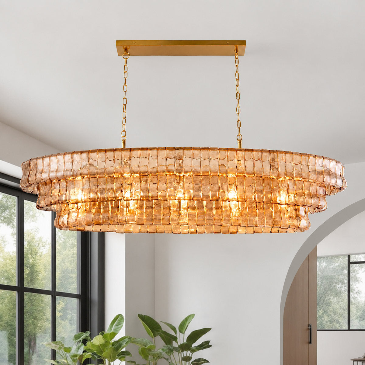 Tricolordeer Four-Light Round Amber Glass Chandelier