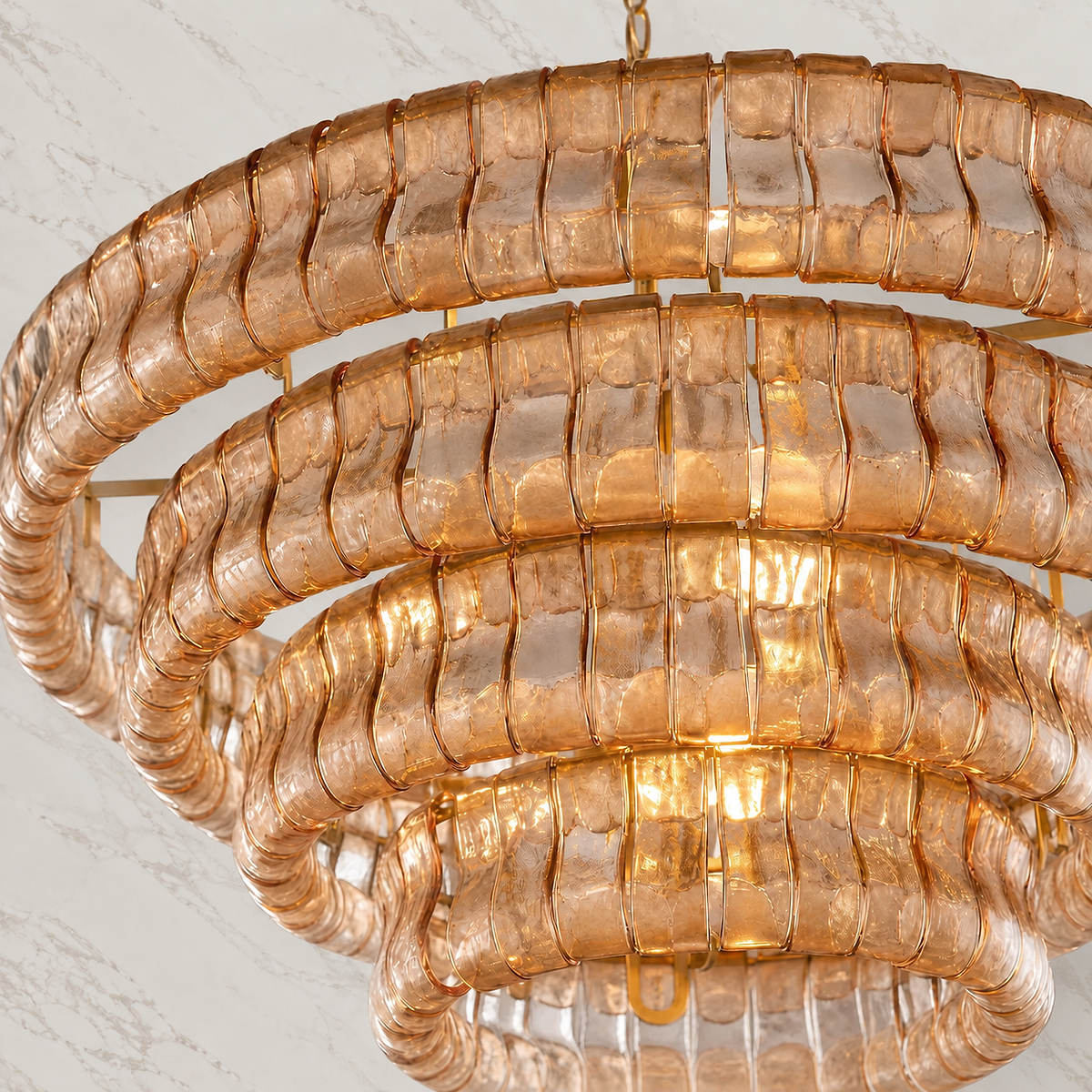 Tricolordeer Four-Light Round Amber Glass Chandelier