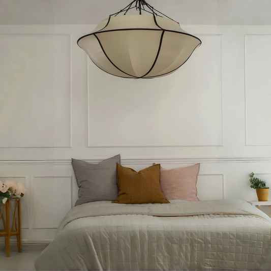 Vintage French Style Cream White Silk Umbrella Chandelier