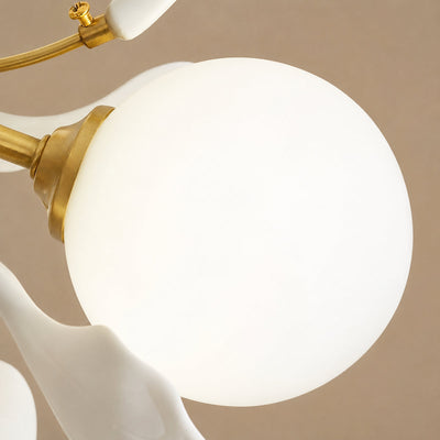 Brass Branch Chandelier with Ceramic Leaves
