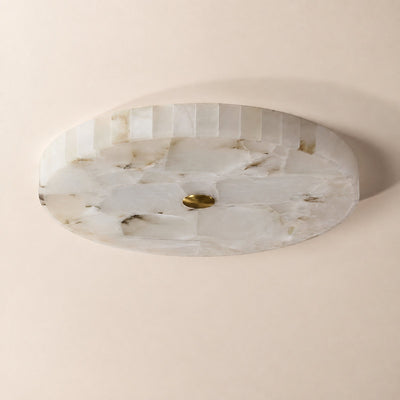 Round Alabaster Ceiling Light, 15.7-Inch x H 2-Inch, White & Gold, Warm Light for Living Room