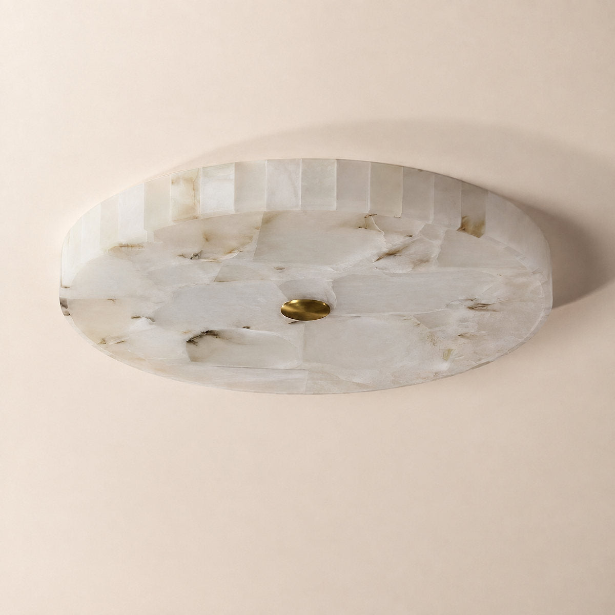 Round Alabaster Ceiling Light, 15.7-Inch x H 2-Inch, White & Gold, Warm Light for Living Room
