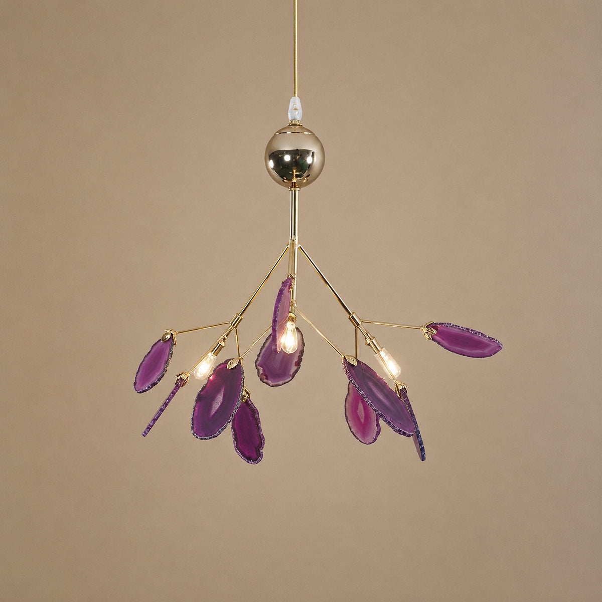 Rose Gold Chandelier with Natural Stone Slices