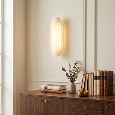 Estelle Alabaster Wall Lamp, 7.9-Inch x H 19.7-Inch, White, Warm Light for Living Room & Dining Room
