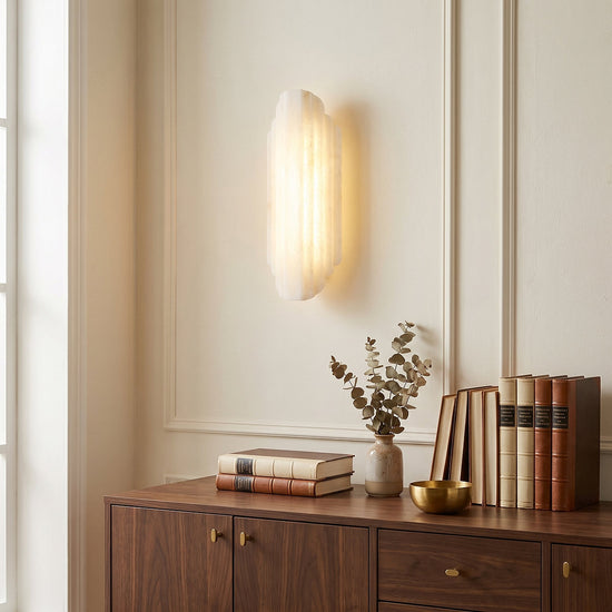 Estelle Alabaster Wall Lamp, 7.9-Inch x H 19.7-Inch, White, Warm Light for Living Room & Dining Room
