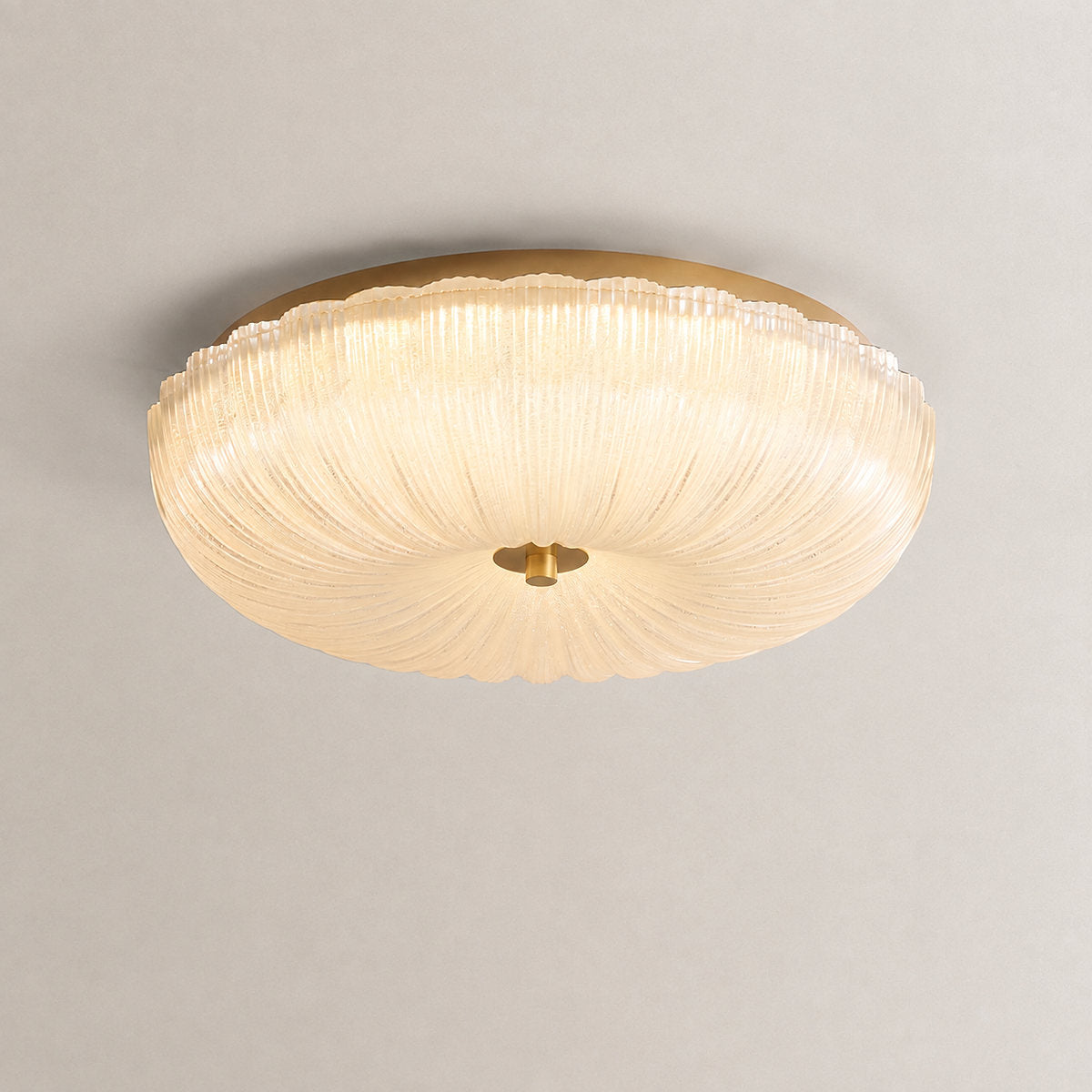 Ripple Glass Ceiling Light, 7.9-Inch x H 4.7-Inch, Gold & Frosted White, Warm Light for Living Room & Bedroom