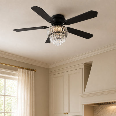 Tricolordeer Tiered Crystal Chandelier Black Ceiling Fan