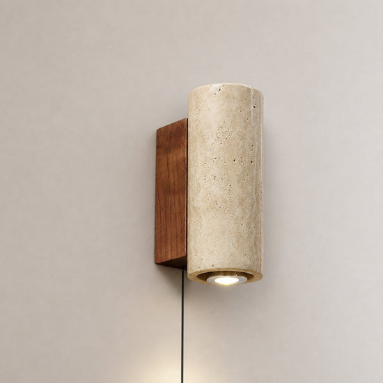 Blend Plug-in Wall Lamp, 2.6-Inch x H 9.1-Inch, Walnut, Warm Light & US Plug for Bedroom & Living Room