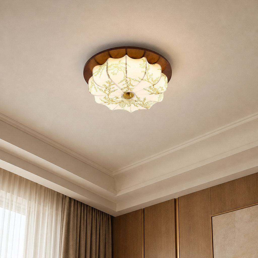 Tricolordeer Lotus Flush Mount Walnut Ceiling Lamp