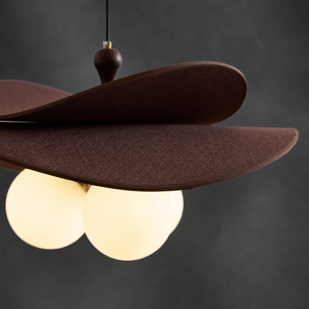 Round Walnut Fabric 3-Light Bloom Petals Chandelier