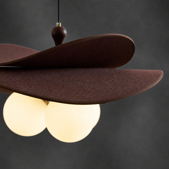 Round Walnut Fabric 3-Light Bloom Petals Chandelier