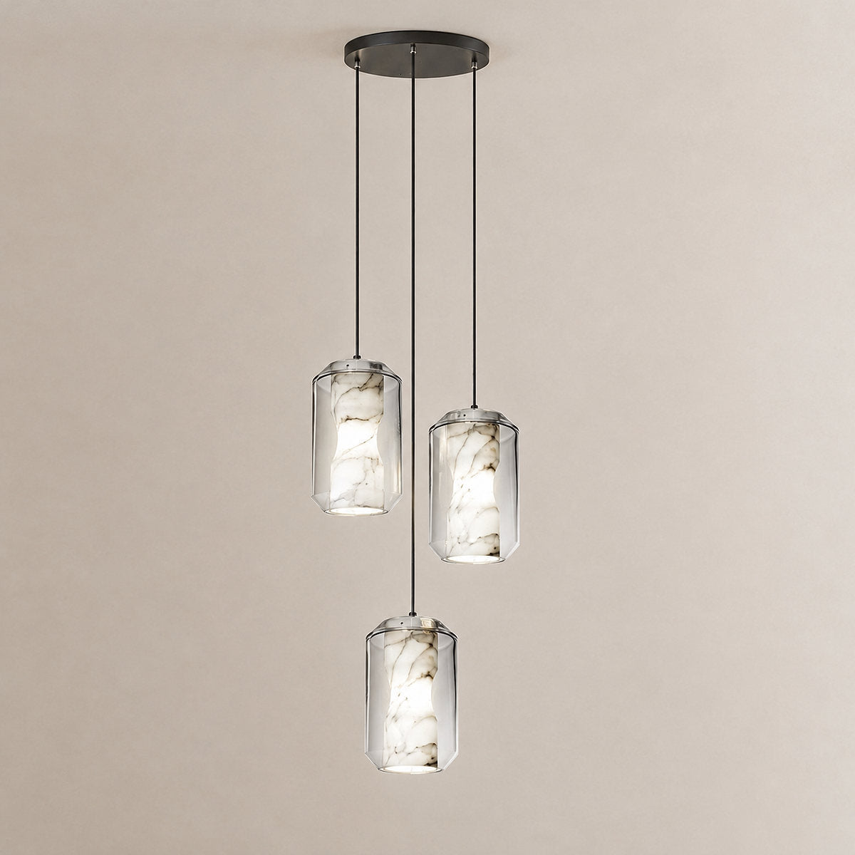 Cylinder Pendant Light in Alabaster and Glass