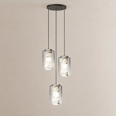 Cylinder Pendant Light in Alabaster and Glass