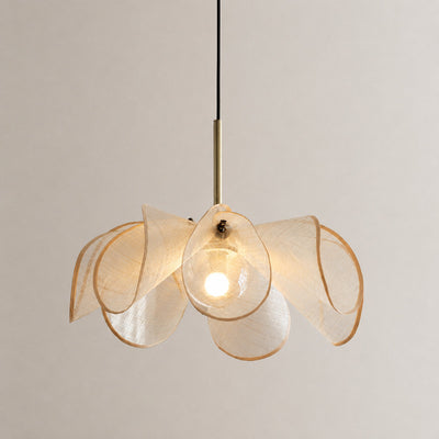 Woven Abaca Fiber Floral Pendant Lamp