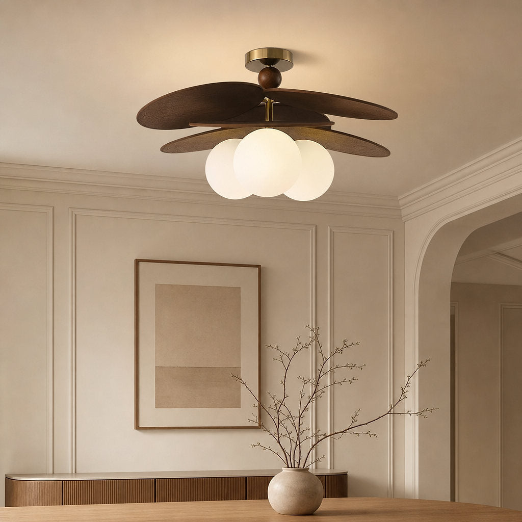 Aurelian Bloom Ceiling Fan Light, 19.7~23.6-Inch x H 11.8-Inch, Dark walnut & White for Living Room