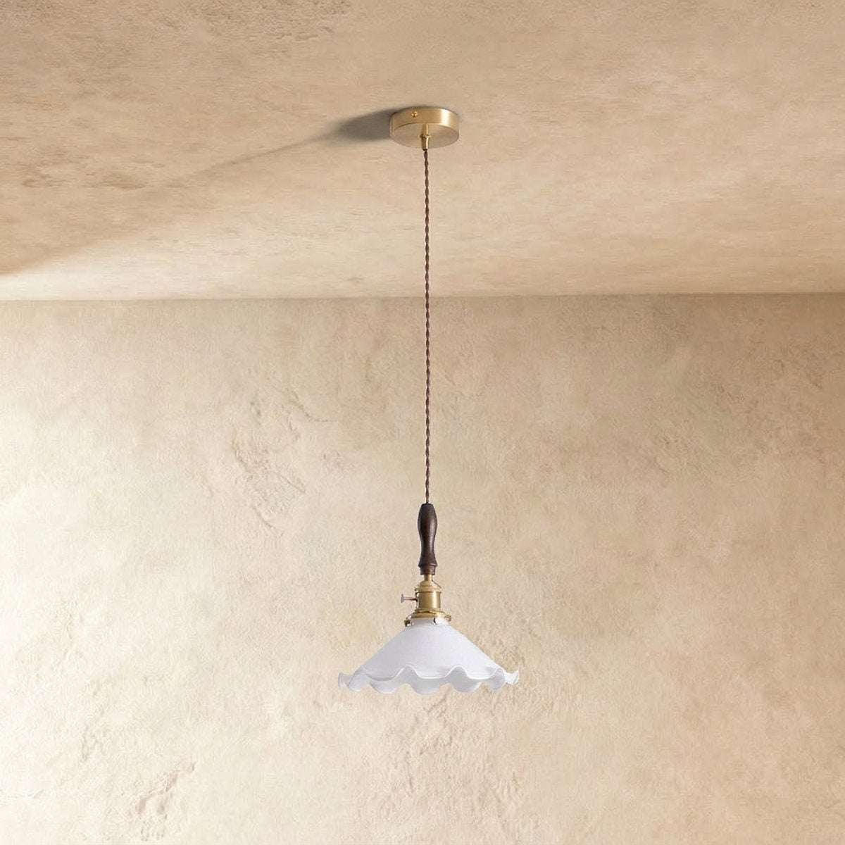 Modern Walnut and Brass Pendant Light