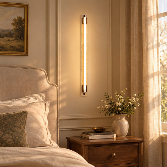 Caelum Light Bar Wall Lamp, 1.9-Inch x H 23.6-Inch, Wood & Yellow Travertine, Warm Light for Living Room & Dining Room