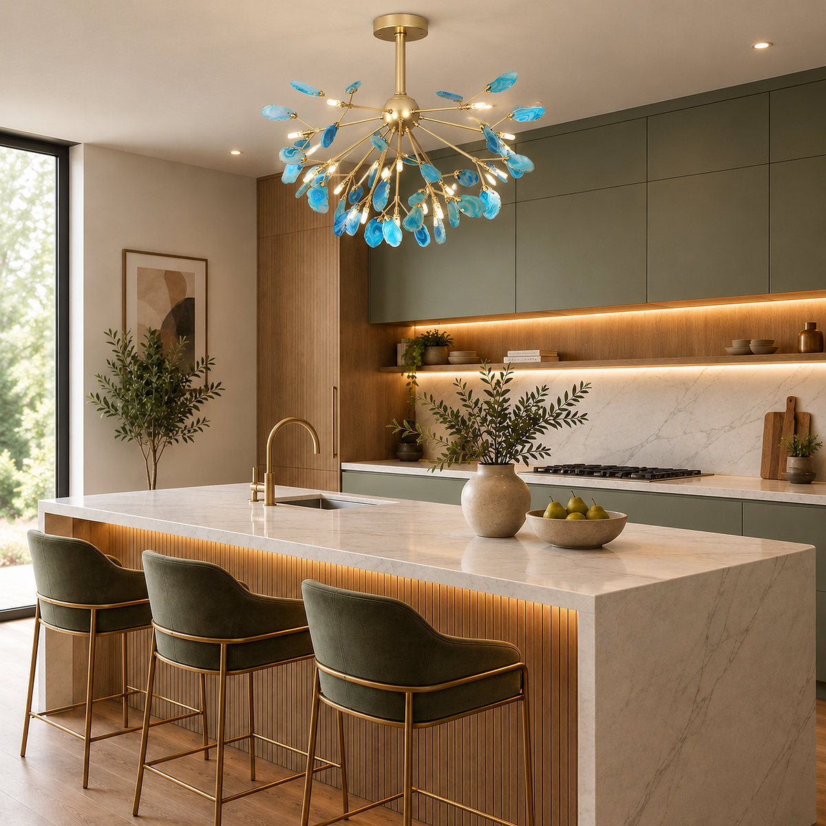 Rose Gold Chandelier with Natural Stone Slices